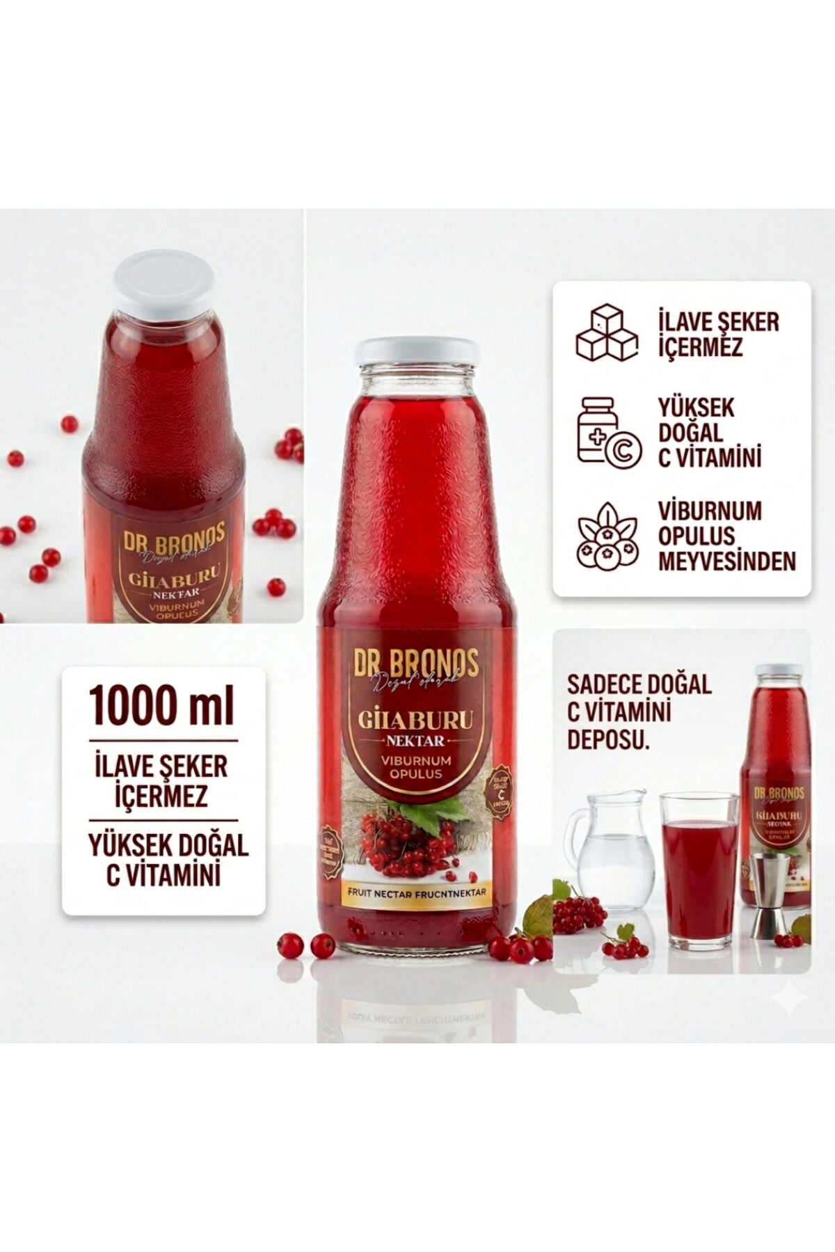 Gileburu Nektarı 1000 ml Cam Şişe | Doğal C Vitamini Deposu Geleneksel Meyve Suyu