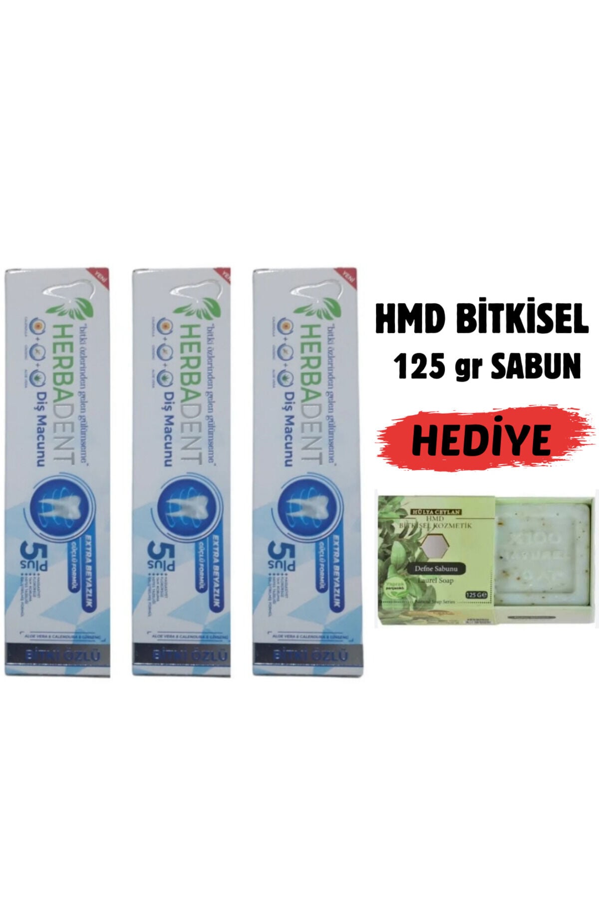 Bitki Özlü Florürsüz Diş Macunu 3'lü Avantaj Paketi + 125 gr HMD Sabun Hediyeli