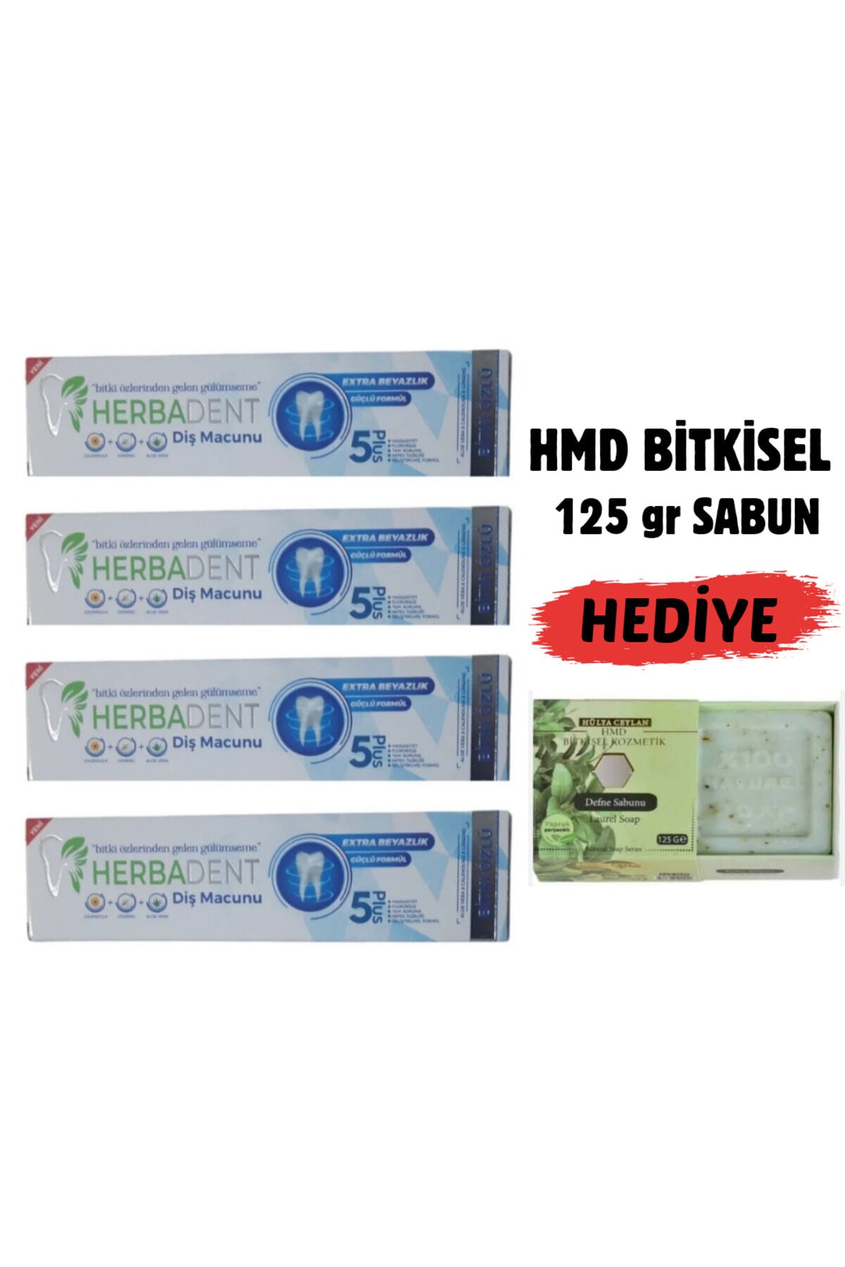 Bitki Özlü Florürsüz Diş Macunu 50 ml-4'lü Avantaj Paketi + 125 gr HMD Sabun Hediyeli