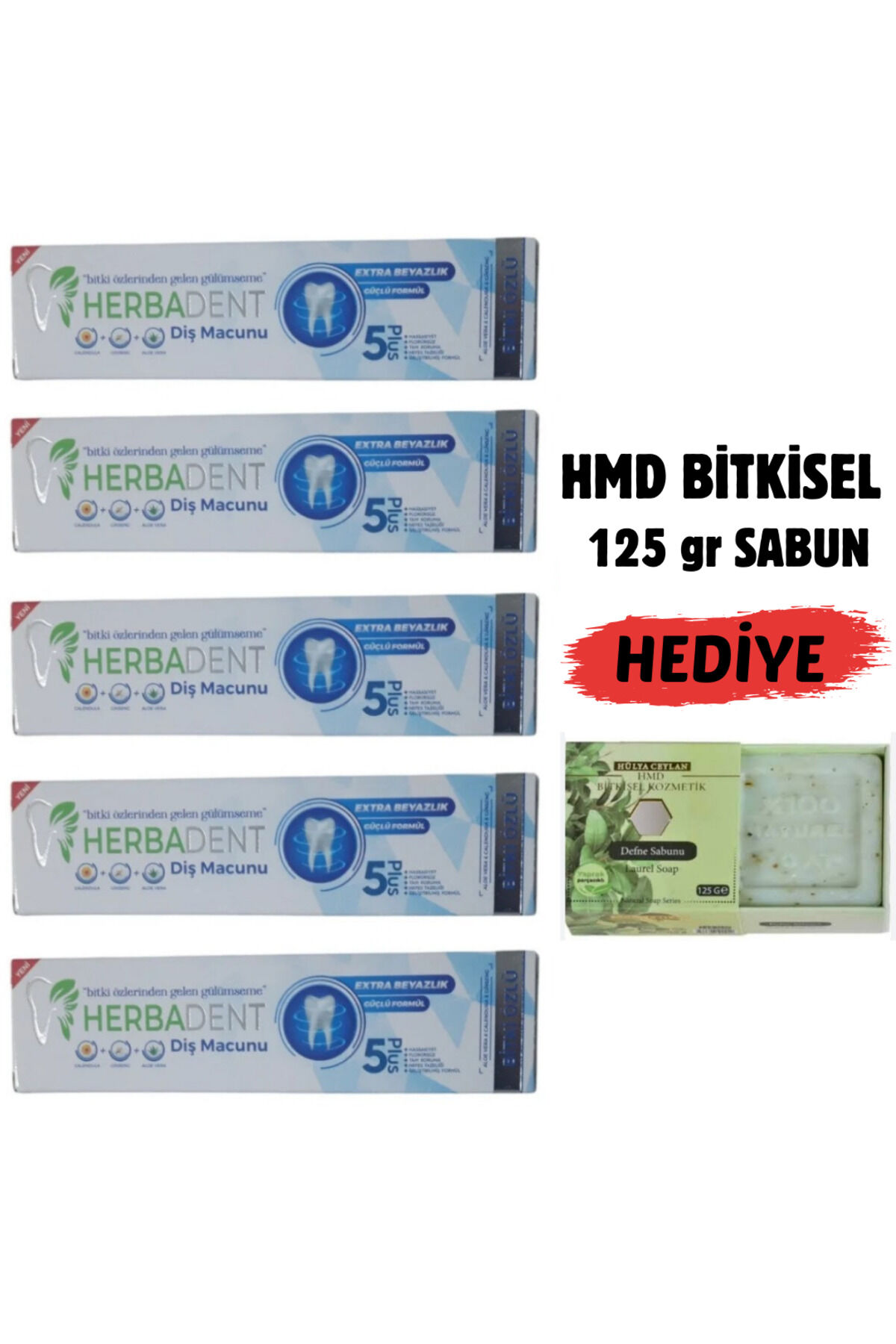 Bitki Özlü Florürsüz Diş Macunu 50 ml-5'li Avantaj Paketi + 125 gr HMD Sabun Hediyeli
