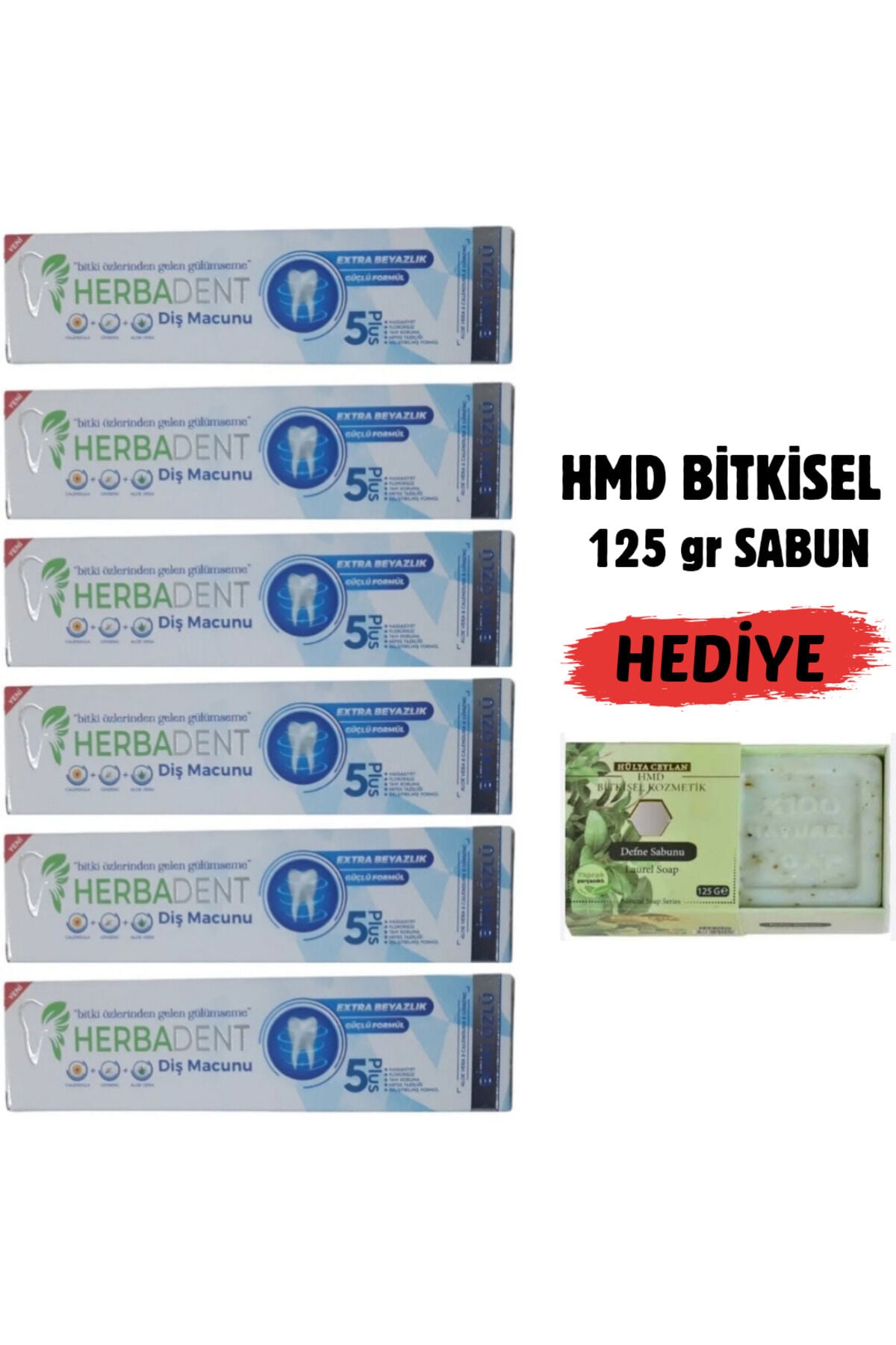 Bitki Özlü Florürsüz Diş Macunu 50 ml-6'lı Avantaj Paketi + 125 gr HMD Sabun Hediyeli