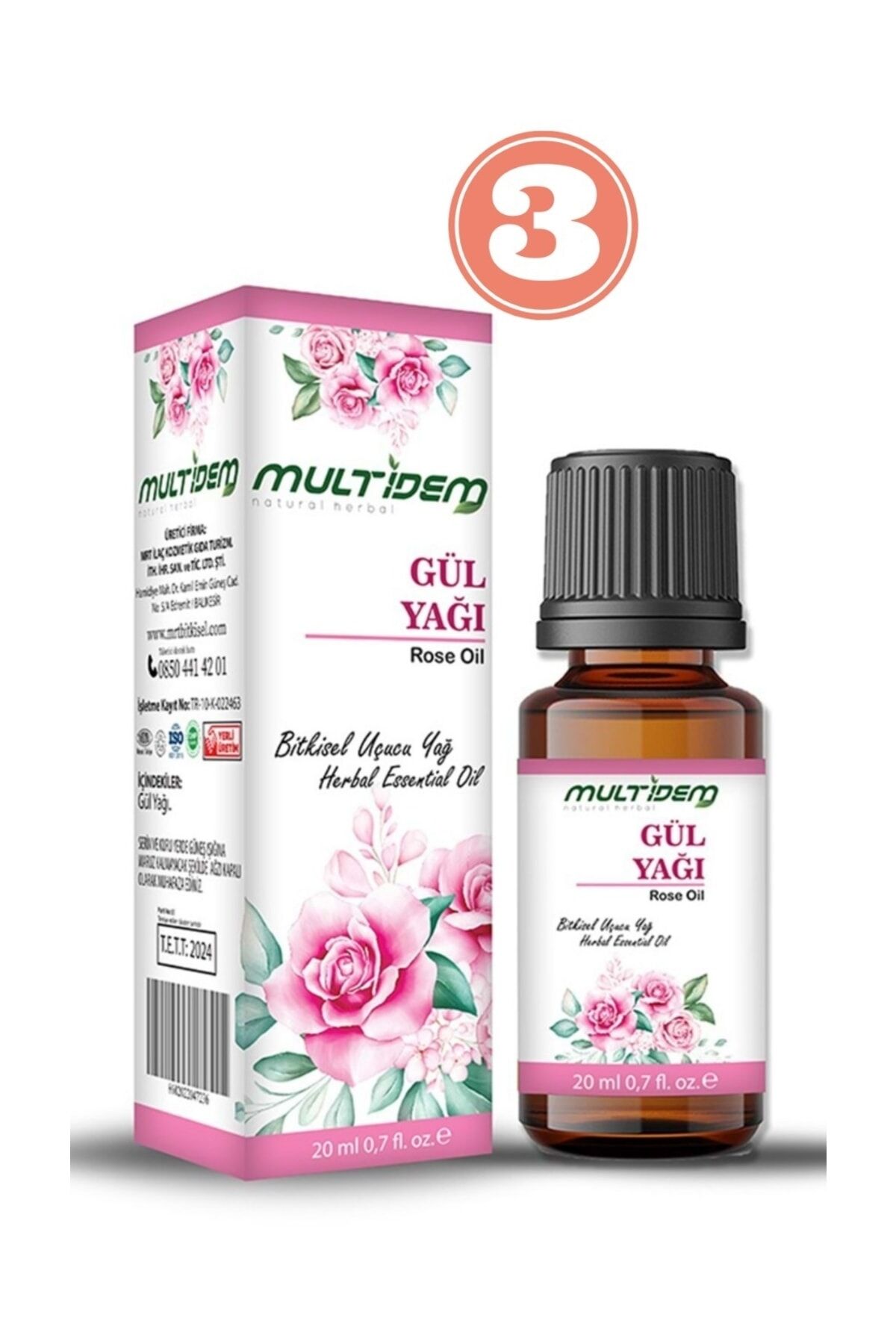 Doğal Gül Uçucu Bitkisel Yağı 20 ml x 3'lü Paket | Doğal Uçucu Yağ, Canlandırıcı, Ferahlatıcı, Cilt ve Çevre Bakım Destekleyici (3'lü Avantajlı Paket)
