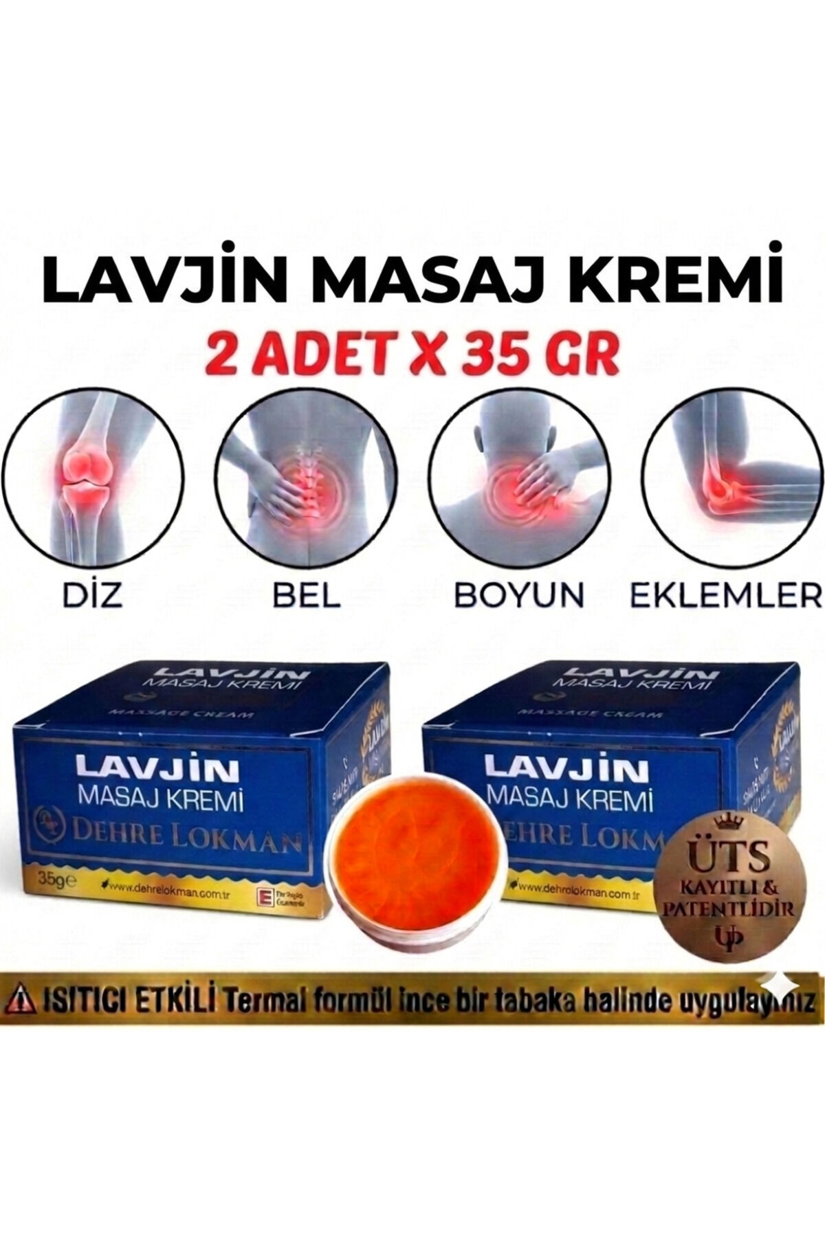 Lavjin Masaj Kremi 35 gr X 2 Adet Diz, Bel, Boyun, Kas ve Eklemler İçin Özel Bitkisel Bakım ve Rahatlatıcı Krem
