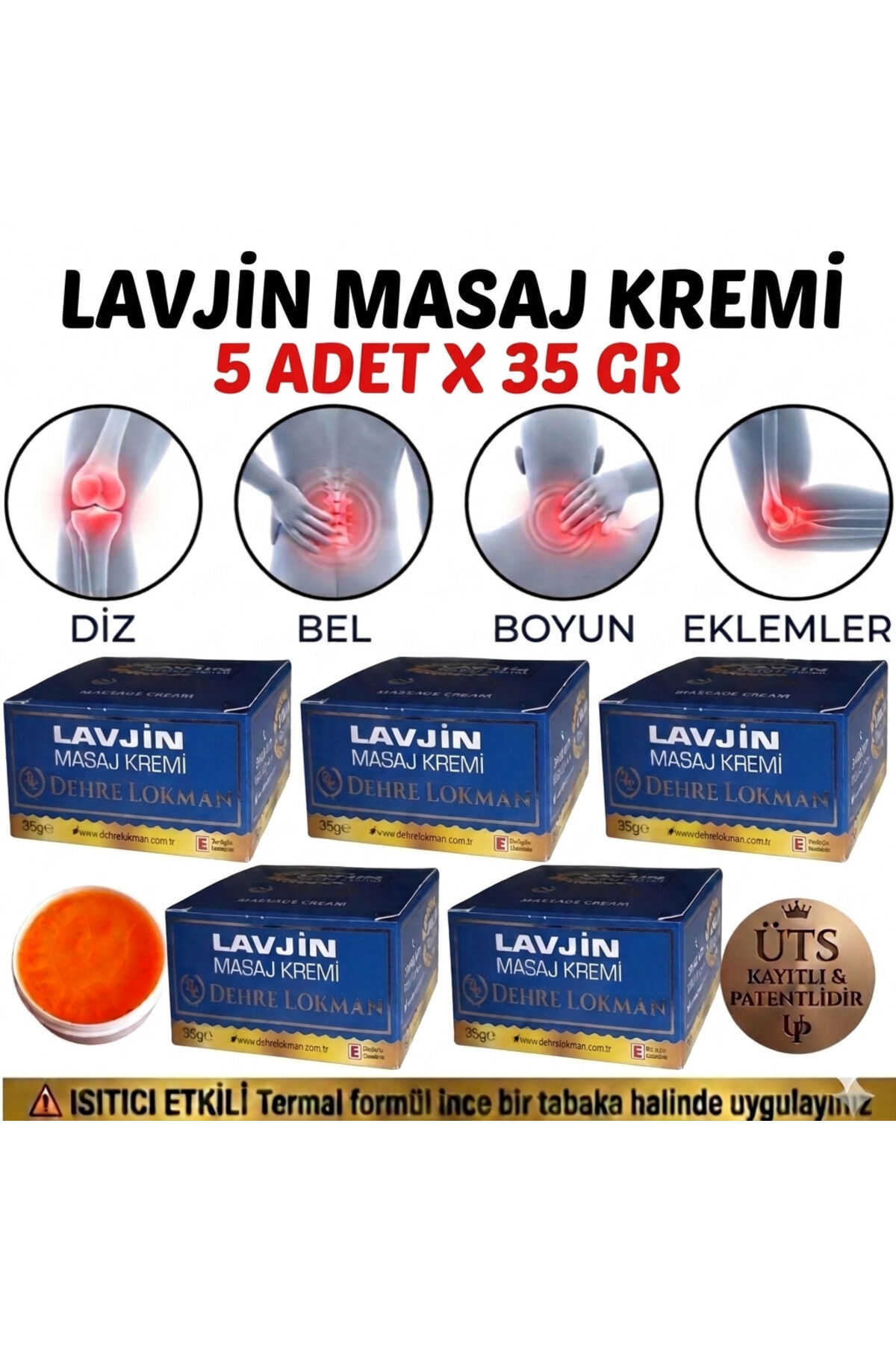 Alabalık Yağlı Lavjin Masaj Krem 35 gr 5 Adet-Diz, Bel, Boyun, Kas ve Eklemler İçin Özel Bitkisel Bakım ve Rahatlatıcı Krem