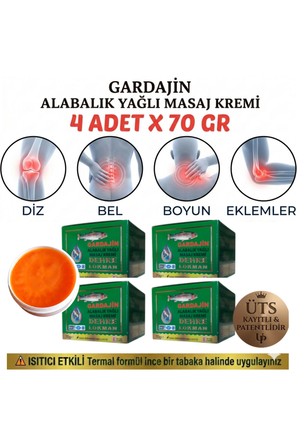 Gardajin Alabalık Yağlı Masaj Kremi 4 x 70 gr | Diz, Bel, Boyun ve Eklemler İçin Özel Bitkisel Bakım ve Rahatlatıcı Set