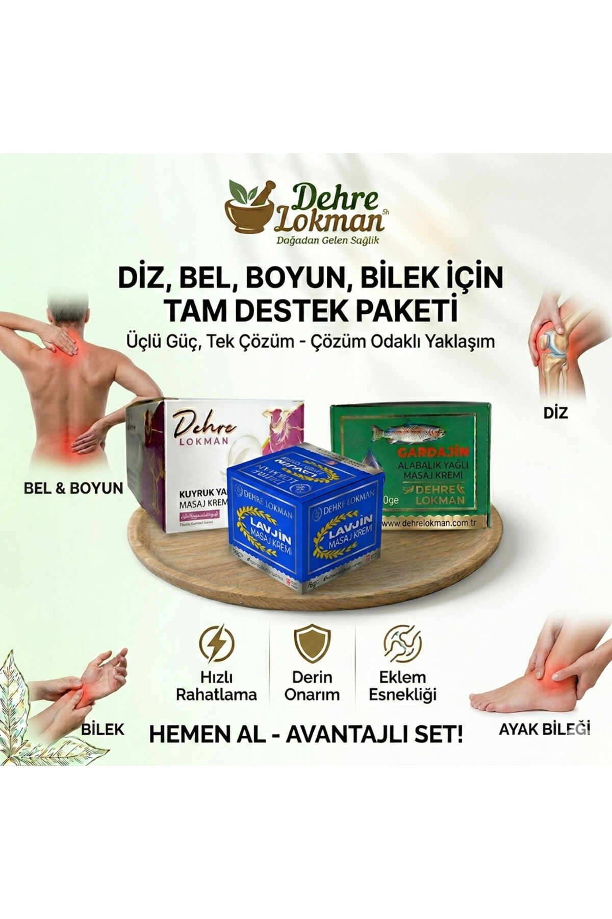 Gardajin Alabalık Yağlı,Lavjin Masaj ve Kuyruk Yağlı Kremler Diz, Bel, Boyun ve Eklem İçin 3'lü Onarım Seti