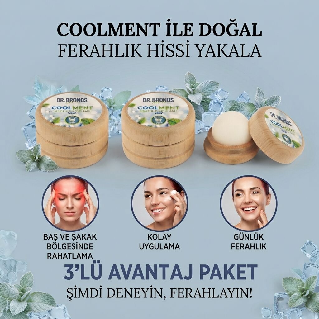 Coolment Doğal Kristal Mentol Migren Taşı 3 Ad.- Baş, Şakak, Boyun ve Ense İçin Ferahlatıcı ve Rahatlatıcı Bakım Taşı (Nane Yağı Özlü)