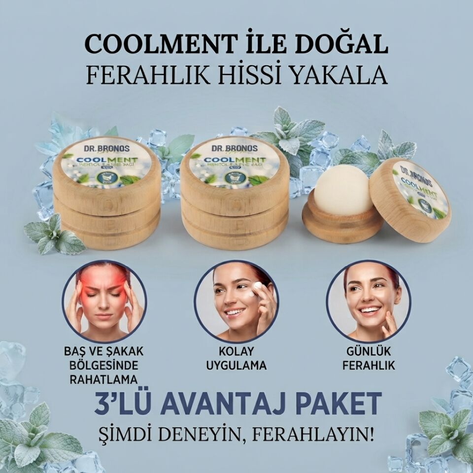 Coolment Doğal Kristal Mentol Migren Taşı 3 Ad.- Baş, Şakak, Boyun ve Ense İçin Ferahlatıcı ve Rahatlatıcı Bakım Taşı (Nane Yağı Özlü)