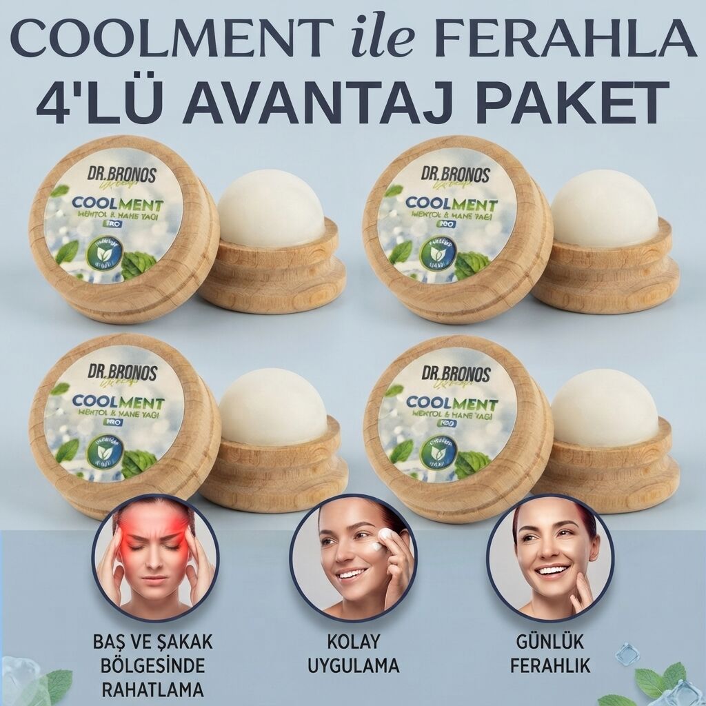 Coolment Doğal Kristal Mentol Migren Taşı 4 Ad.- Baş, Şakak, Boyun ve Ense İçin Ferahlatıcı ve Rahatlatıcı Bakım Taşı (Nane Yağı Özlü)