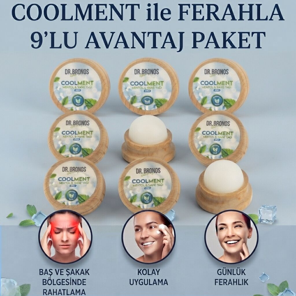 Coolment Doğal Kristal Mentol Migren Taşı 9 Ad.- Baş, Şakak, Boyun ve Ense İçin Ferahlatıcı ve Rahatlatıcı Bakım Taşı (Nane Yağı Özlü)