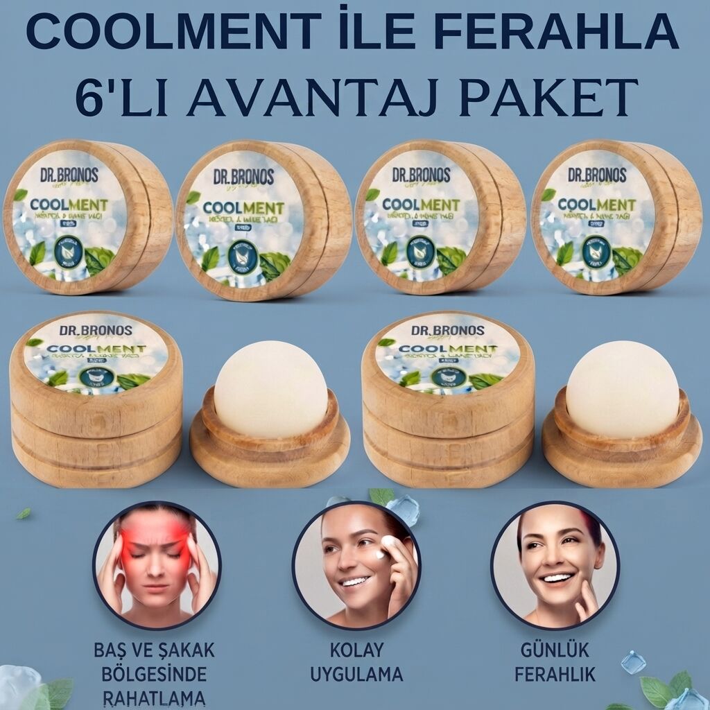 Coolment Doğal Kristal Mentol Migren Taşı 6 Ad.- Baş, Şakak, Boyun ve Ense İçin Ferahlatıcı ve Rahatlatıcı Bakım Taşı (Nane Yağı Özlü)