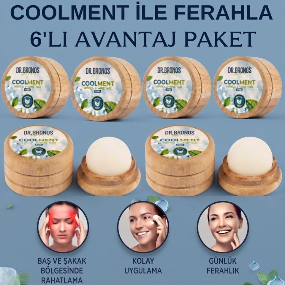 Coolment Doğal Kristal Mentol Migren Taşı 6 Ad.- Baş, Şakak, Boyun ve Ense İçin Ferahlatıcı ve Rahatlatıcı Bakım Taşı (Nane Yağı Özlü)