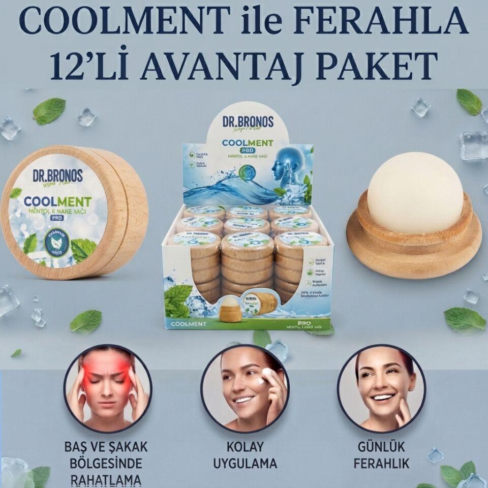 Coolment Doğal Kristal Mentol Migren Taşı 12 Ad.- Baş, Şakak, Boyun ve Ense İçin Ferahlatıcı ve Rahatlatıcı Bakım Taşı (Nane Yağı Özlü)