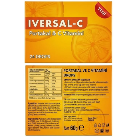 Iversal C Portakal Aromalı C Vitamini Pastil 60 g (24'lü Kutu)