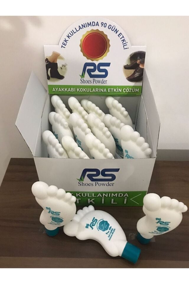 Rs Ayakkabı Koku Önleyici Toz 100 gr 12'li Stand | Profesyonel Ayakkabı Kokusu Giderici ve Ferahlatıcı Bakım Tozu (12 Adet Ekonomik Standlı Paket)