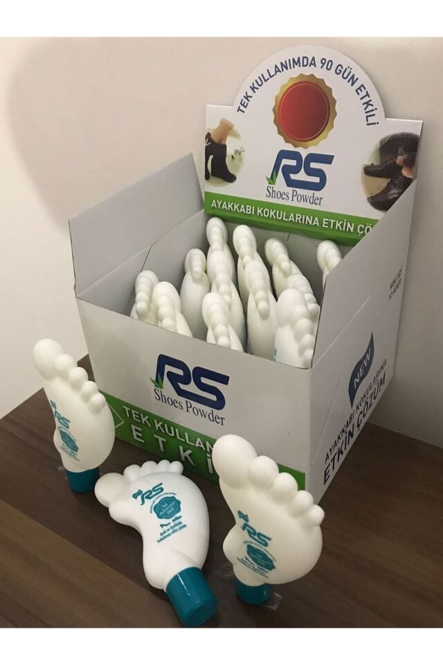 Rs Ayakkabı Koku Önleyici Toz 100 gr 12'li Stand | Profesyonel Ayakkabı Kokusu Giderici ve Ferahlatıcı Bakım Tozu (12 Adet Ekonomik Standlı Paket)