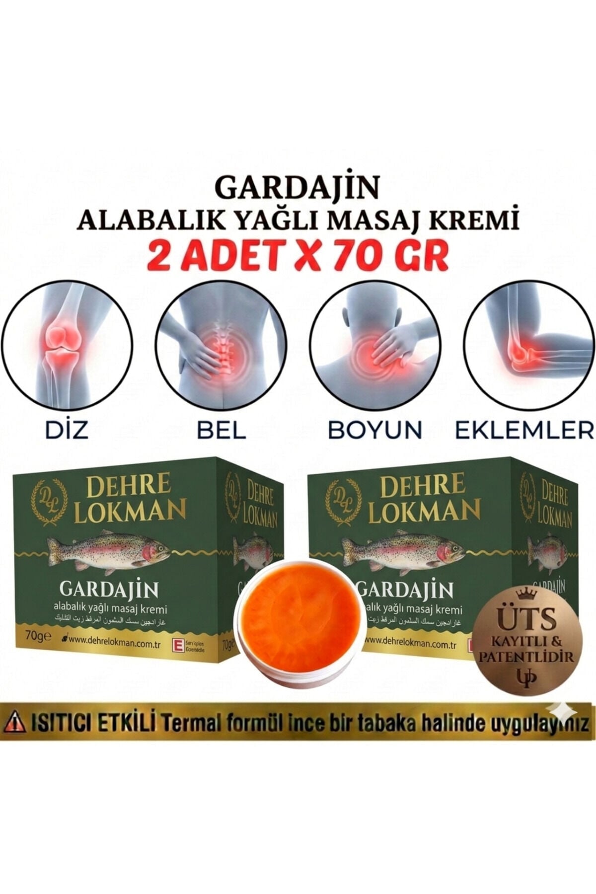 Alabalık Yağlı Masaj Kremi Gardajin Lüx Krem 70gr x 2 -Diz, Bel, Boyun ve Eklemler İçin Rahatlatıcı ve Yatıştırıcı Bakım Kremi