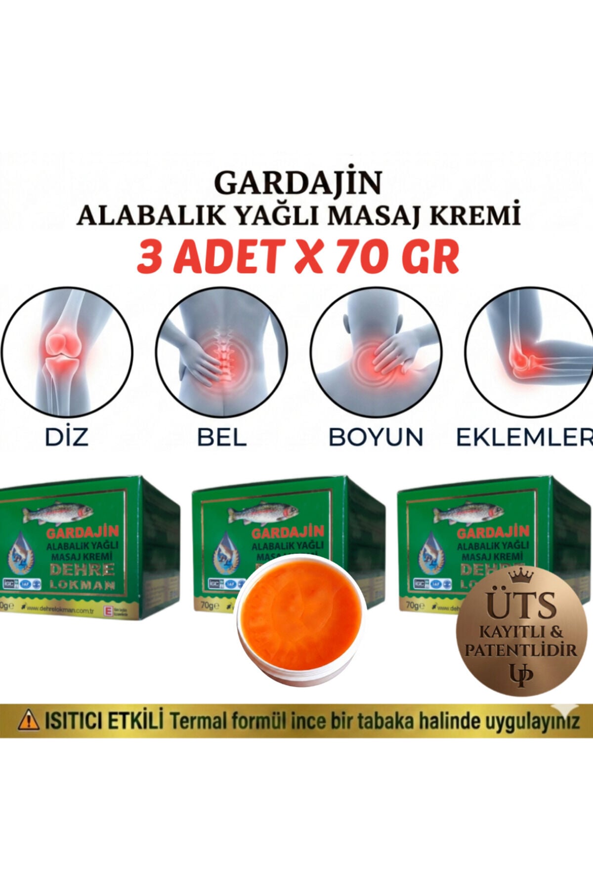 Gardajin Alabalık Yağı Masaj Kremi 70 gr X 3 Ad.-Diz, Bel, Boyun ve Eklemler İçin Rahatlatıcı ve Yatıştırıcı Bakım Kremi