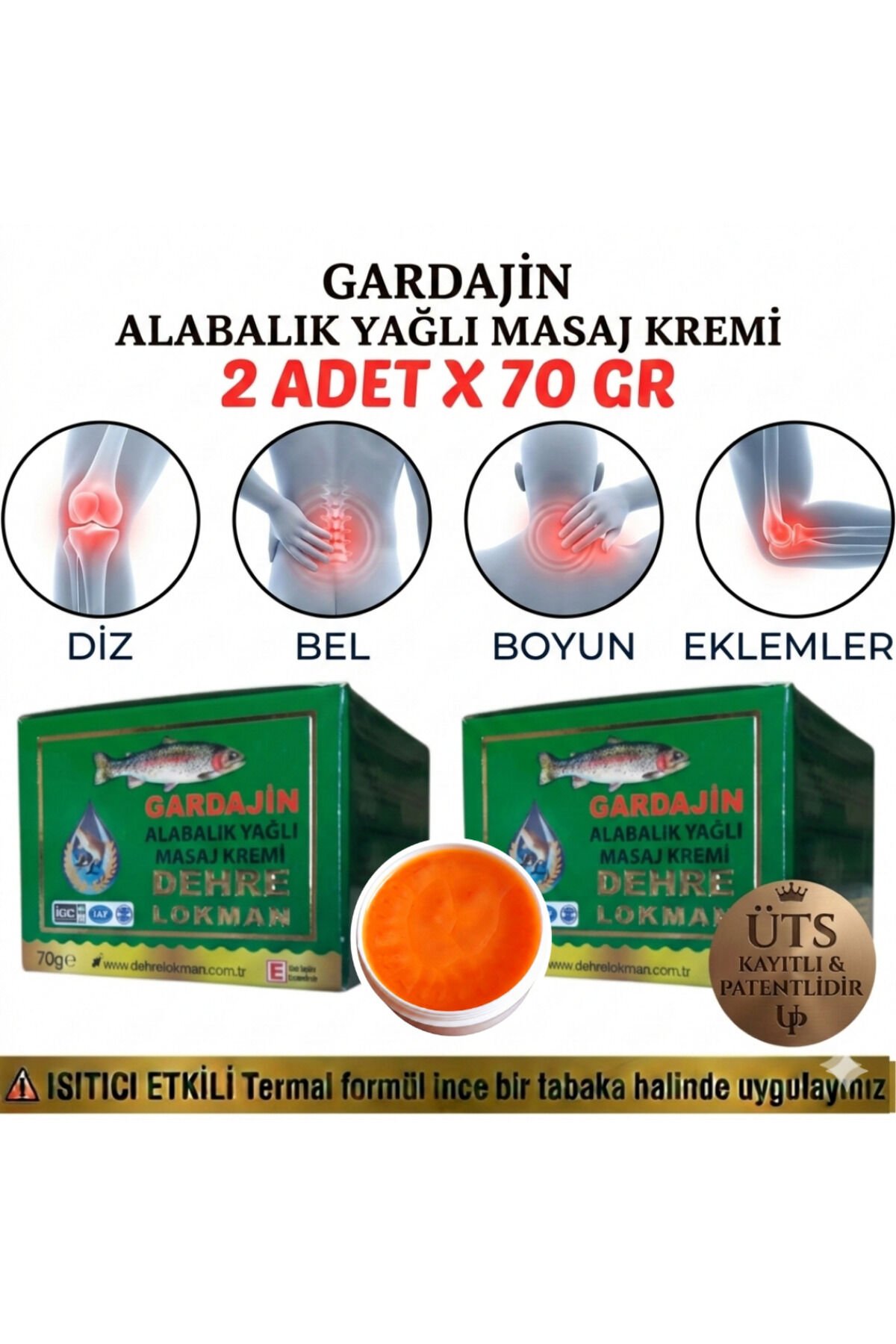Gardajin Alabalık Yağı Masaj Kremi 2 x 70 gr-Diz, Bel, Boyun ve Eklemler İçin Rahatlatıcı ve Yatıştırıcı Bakım Kremi