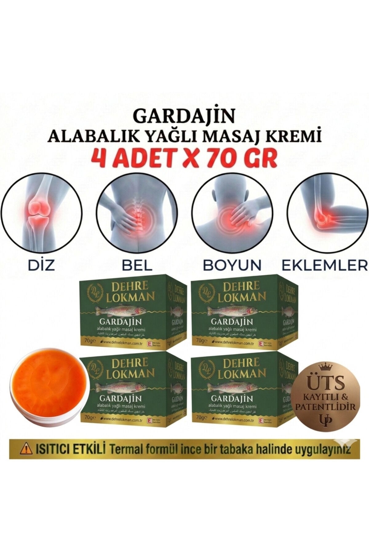 Alabalık Yağlı Gardajin New Lüx Masaj Krem 70 gr 4 Ad. Diz,Bel,Boyun ve Eklemler İçin