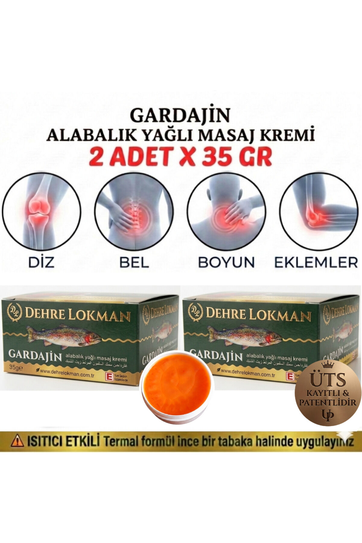 Gardajin Alabalık Yağı Masaj Kremi 70 gr X 2 Ad.-Boyun,Göğüs,Omuz,Sırt,Bel,Kalça,Dizler,Bacaklar ve Eklem Yeri Ağrılarını Rahatlatır