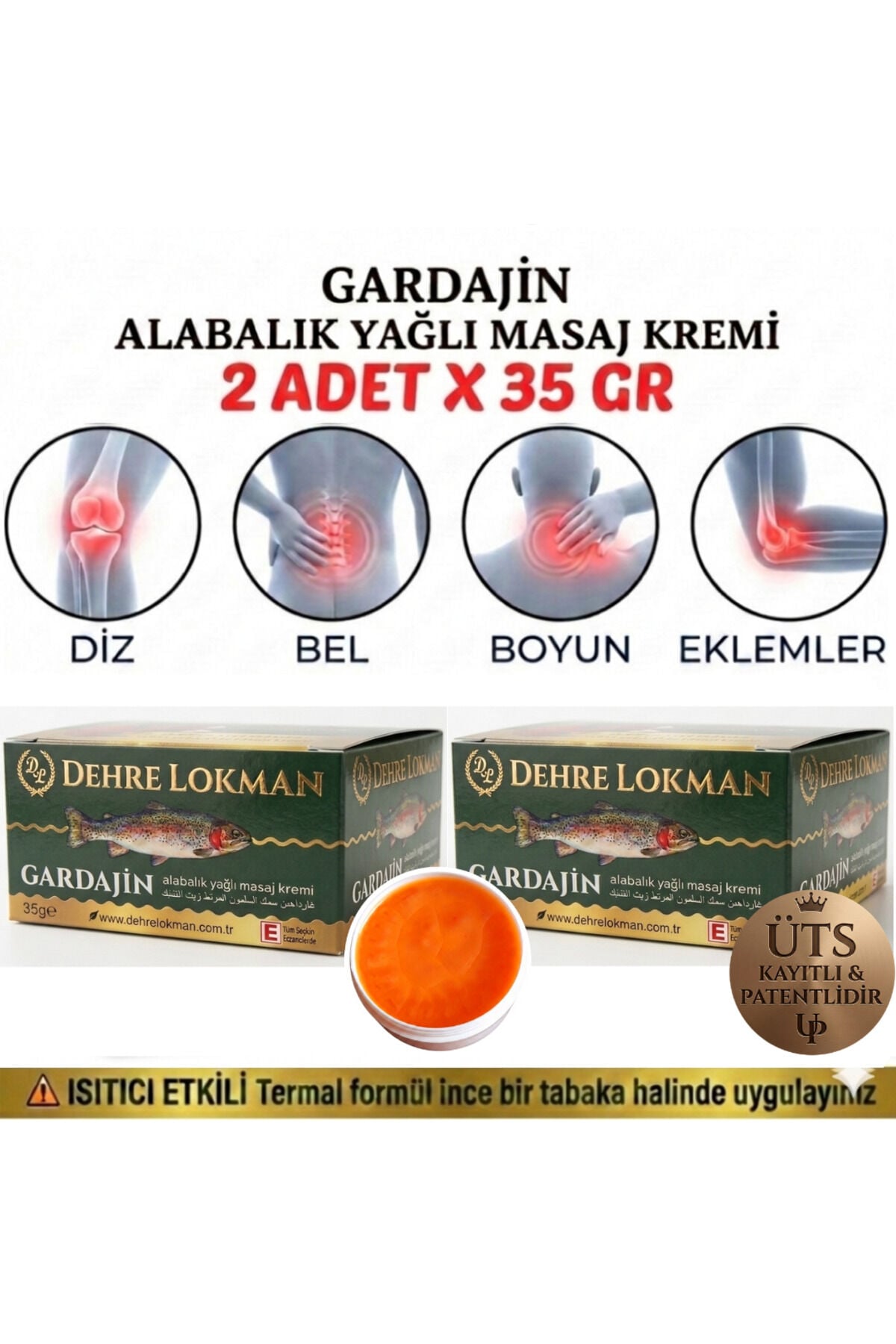 Gardajin Alabalık Yağı Masaj Kremi 70 gr X 2 Ad.-Boyun,Göğüs,Omuz,Sırt,Bel,Kalça,Dizler,Bacaklar ve Eklem Yeri Ağrılarını Rahatlatır