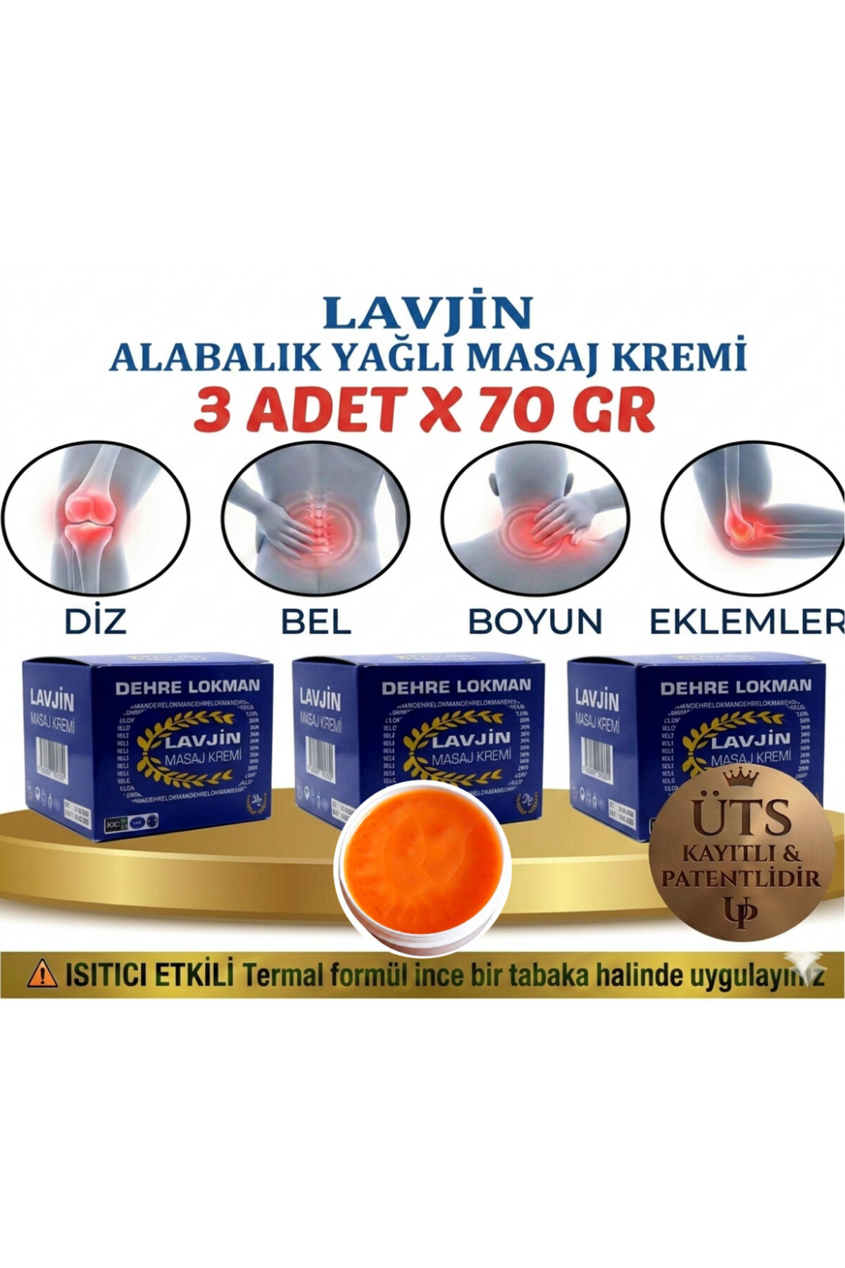 Alabalık Yağlı Lavjin Masaj Krem 3 x 70gr Diz,Bel,Boyun ve Eklemler İçin