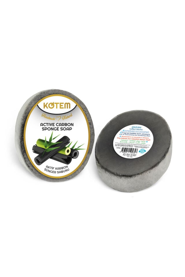 Doğal Aktif Karbon Süngerli Duş Sabunu 125 gr | Doğal Bitkisel Duş Sabunu, Peeling Etkili, Arındırıcı ve Detoks Etkili Vücut Bakım Sabunu