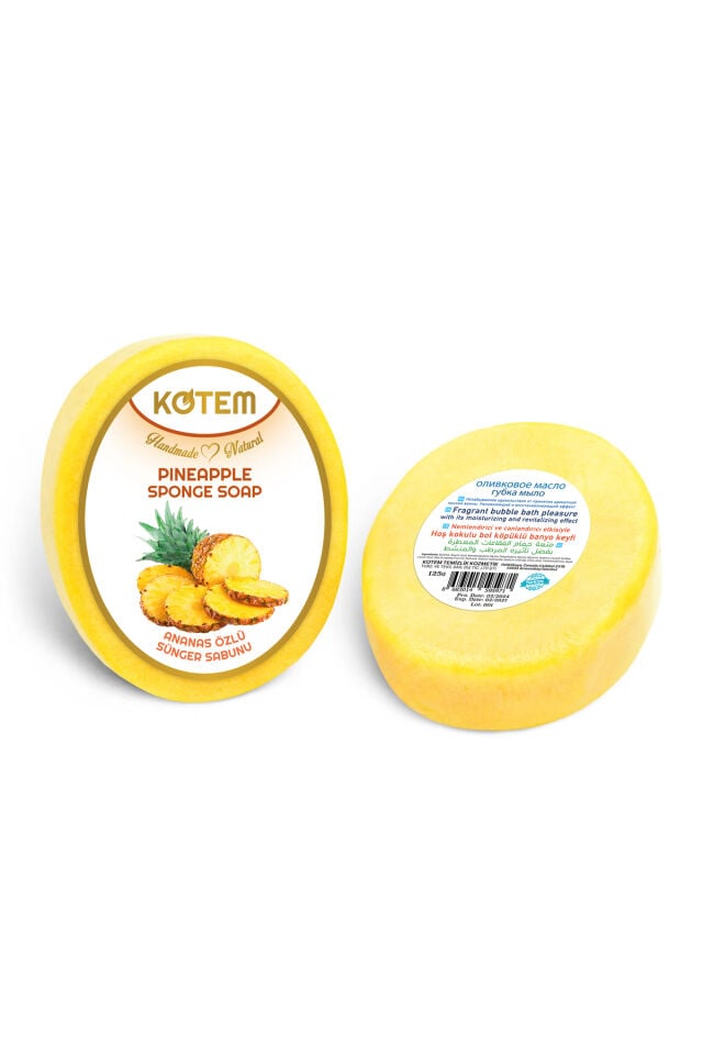 Doğal Ananas Özlü Süngerli Duş Sabunu 125 gr | Doğal Bitkisel Duş Sabunu, Peeling Etkili, Canlandırıcı ve Nemlendirici Vücut Bakım Sabunu