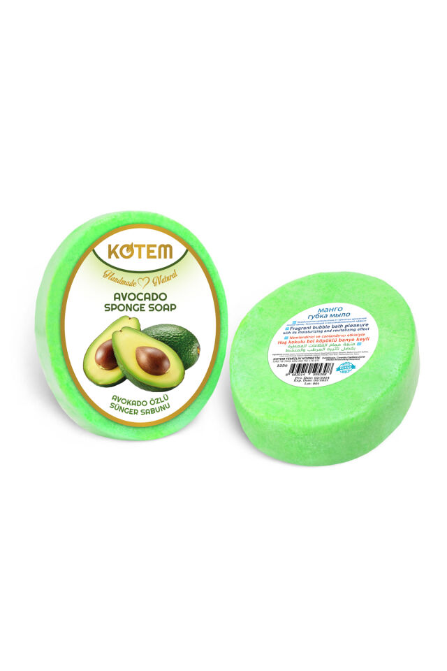 Doğal Avokado Özlü Süngerli Duş Sabunu 125 gr | Doğal Bitkisel Duş Sabunu, Peeling Etkili, Besleyici ve Yoğun Nemlendirici Vücut Bakım Sabunu