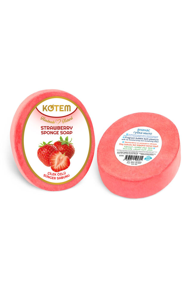 Doğal Çilek Özlü Süngerli Duş Sabunu 125 gr | Doğal Bitkisel Duş Sabunu, Peeling Etkili, Canlandırıcı ve Nemlendirici Vücut Bakım Sabunu