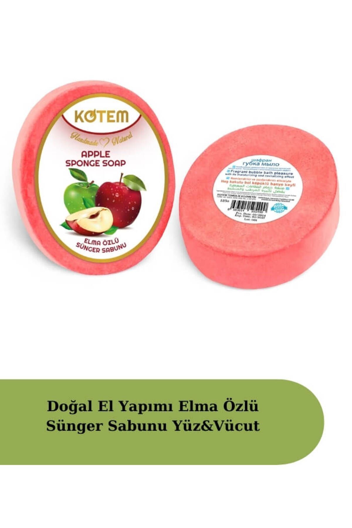 Doğal Elma Özlü Süngerli Duş Sabunu 125 gr | Doğal Bitkisel Duş Sabunu, Peeling Etkili, Canlandırıcı ve Nemlendirici Vücut Bakım Sabunu