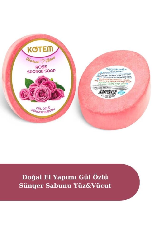 Doğal Gül Özlü Süngerli Duş Sabunu 125 gr | Doğal Bitkisel Duş Sabunu, Peeling Etkili, Canlandırıcı ve Nemlendirici Vücut Bakım Sabunu