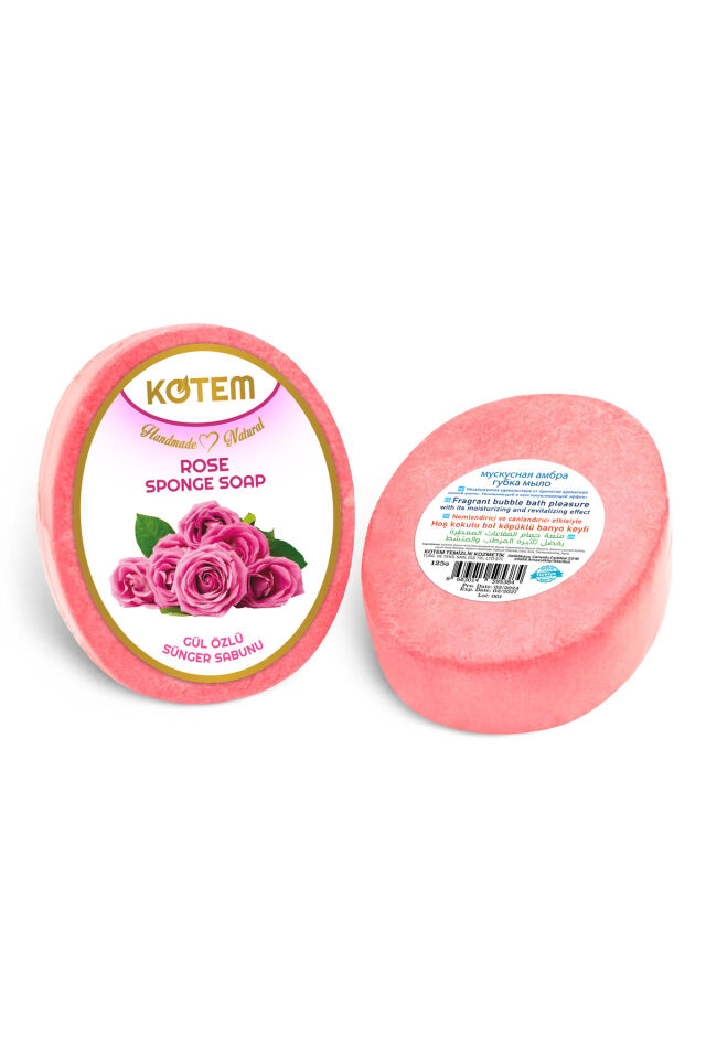 Doğal Gül Özlü Süngerli Duş Sabunu 125 gr | Doğal Bitkisel Duş Sabunu, Peeling Etkili, Canlandırıcı ve Nemlendirici Vücut Bakım Sabunu