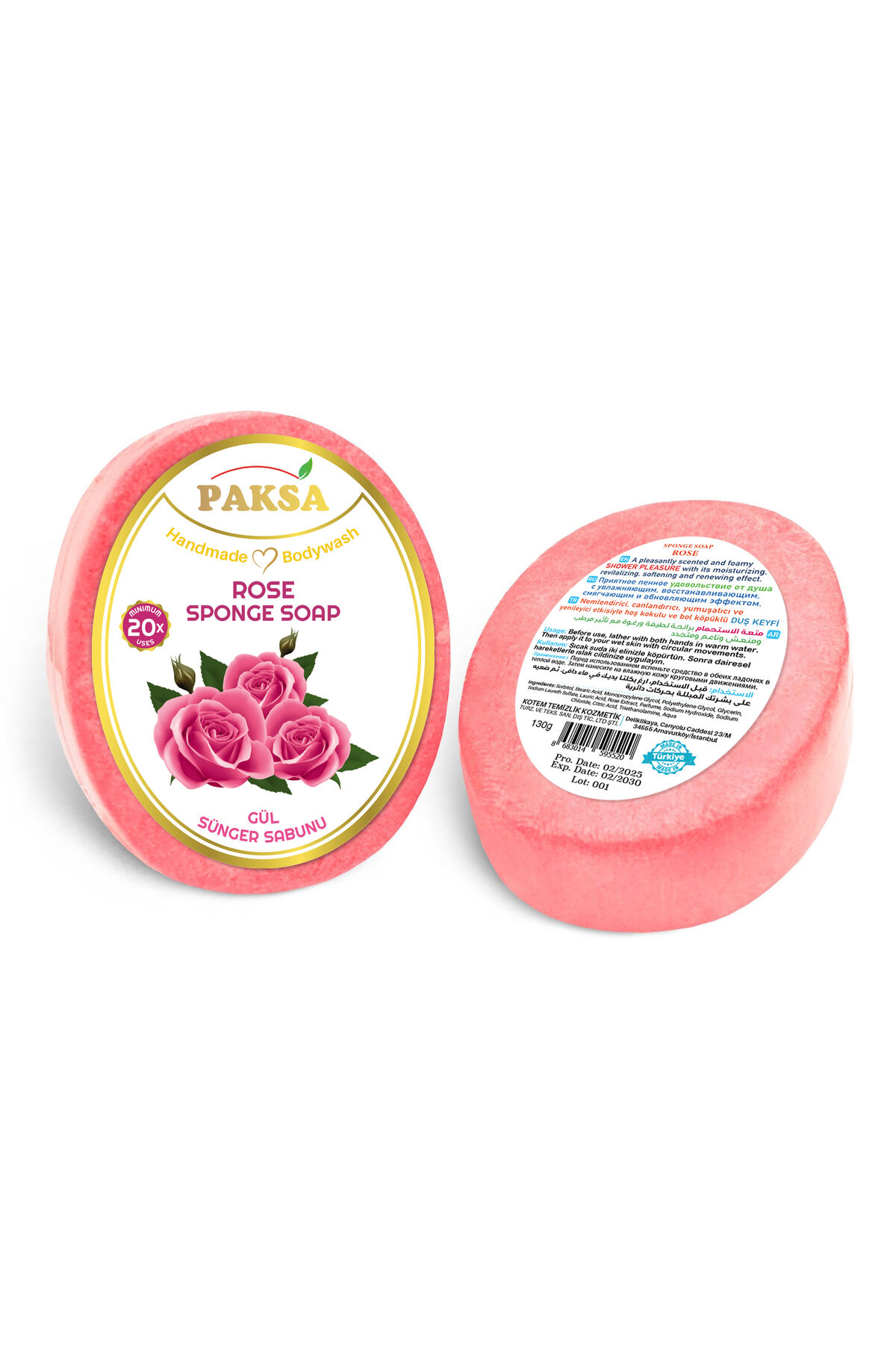 Doğal Gül Özlü Süngerli Duş Sabunu 125 gr | Doğal Bitkisel Duş Sabunu, Peeling Etkili, Canlandırıcı ve Nemlendirici Vücut Bakım Sabunu