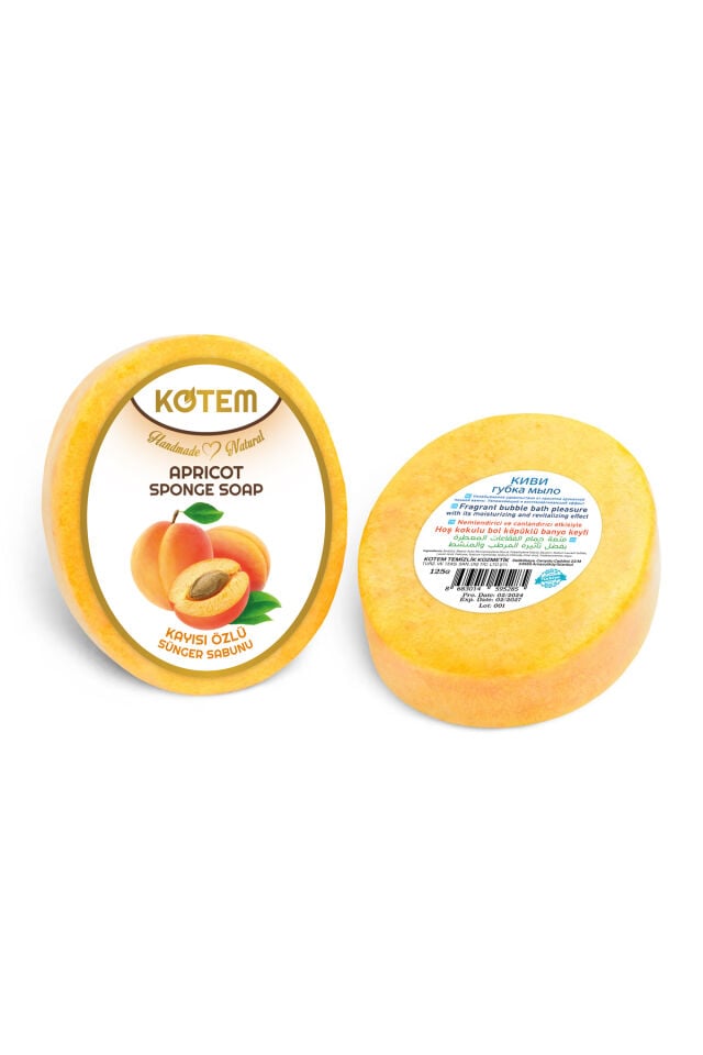 Doğal Kayısı Özlü Süngerli Duş Sabunu 125 gr | Doğal Bitkisel Duş Sabunu, Peeling Etkili, Besleyici ve Nemlendirici Vücut Bakım Sabunu