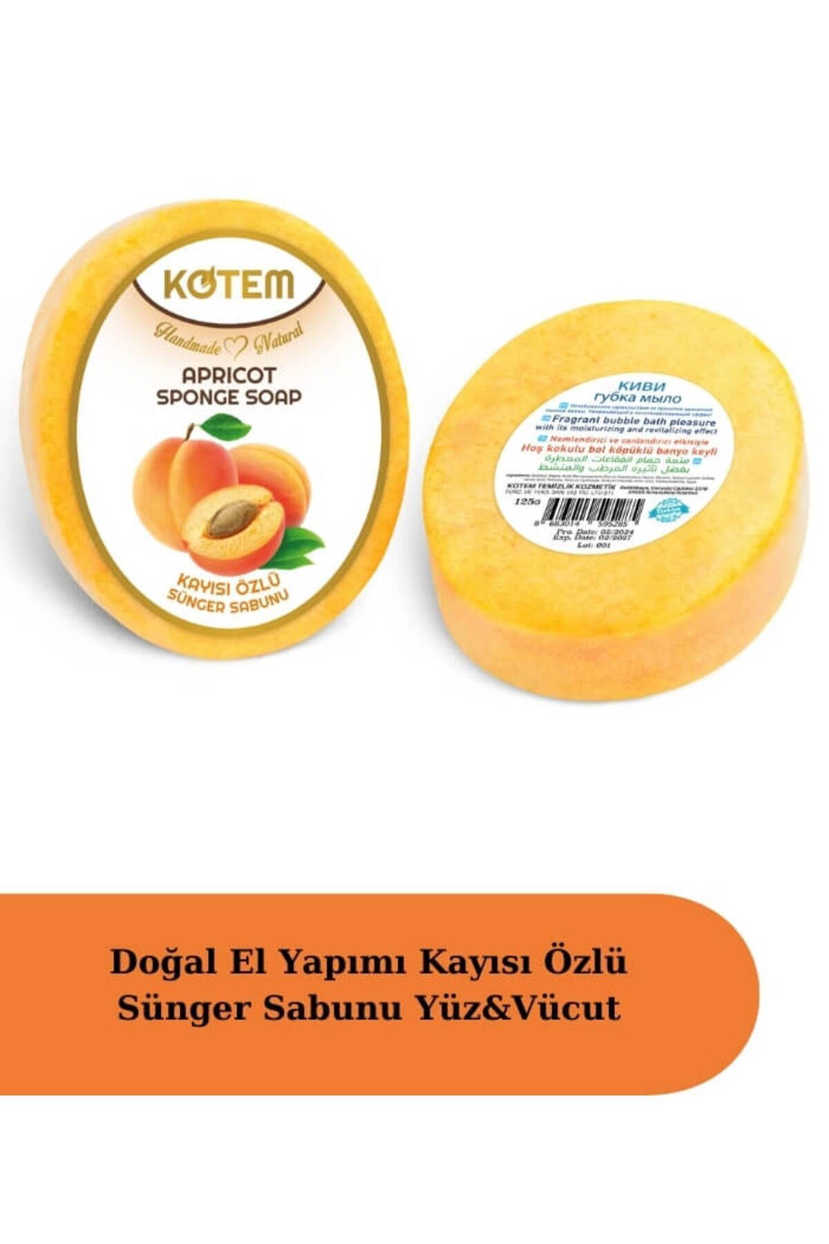 Doğal Kayısı Özlü Süngerli Duş Sabunu 125 gr | Doğal Bitkisel Duş Sabunu, Peeling Etkili, Besleyici ve Nemlendirici Vücut Bakım Sabunu