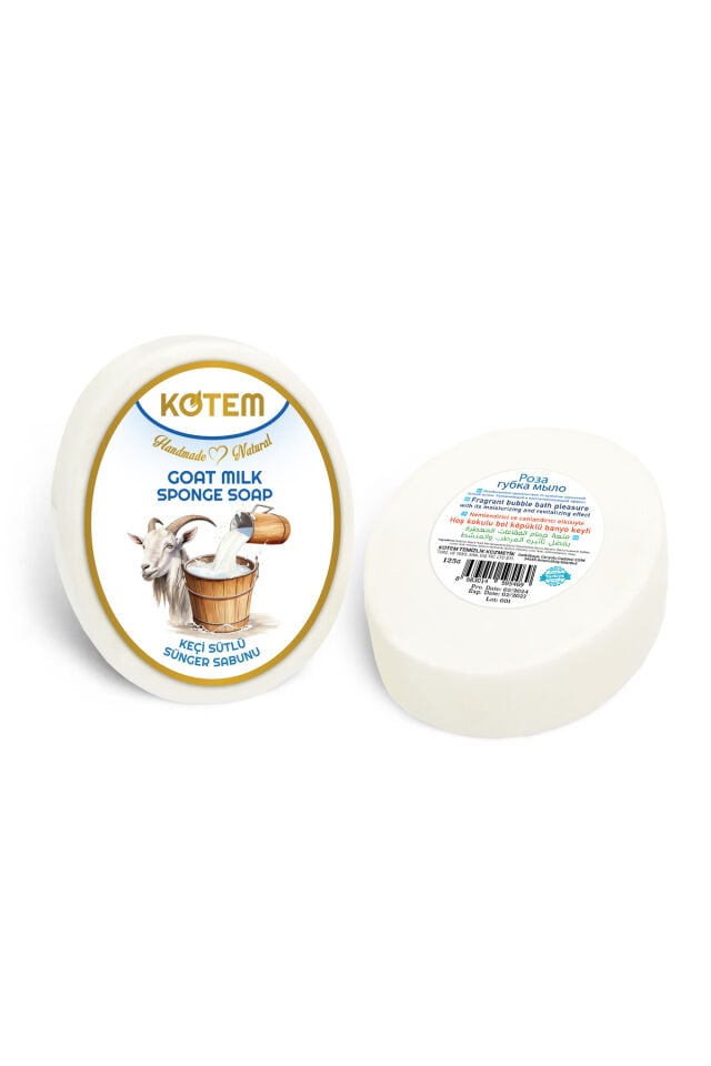 Doğal Keçi Sütlü Süngerli Duş Sabunu 125 gr | Doğal Bitkisel Duş Sabunu, Peeling Etkili, Besleyici ve Nemlendirici Vücut Bakım Sabunu