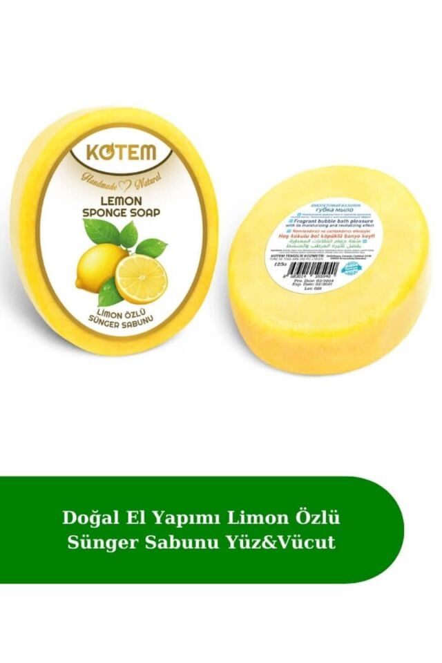 Doğal Limon Özlü Süngerli Duş Sabunu 125 gr | Doğal Bitkisel Duş Sabunu, Peeling Etkili, Canlandırıcı ve Ferahlatıcı Vücut Bakım Sabunu