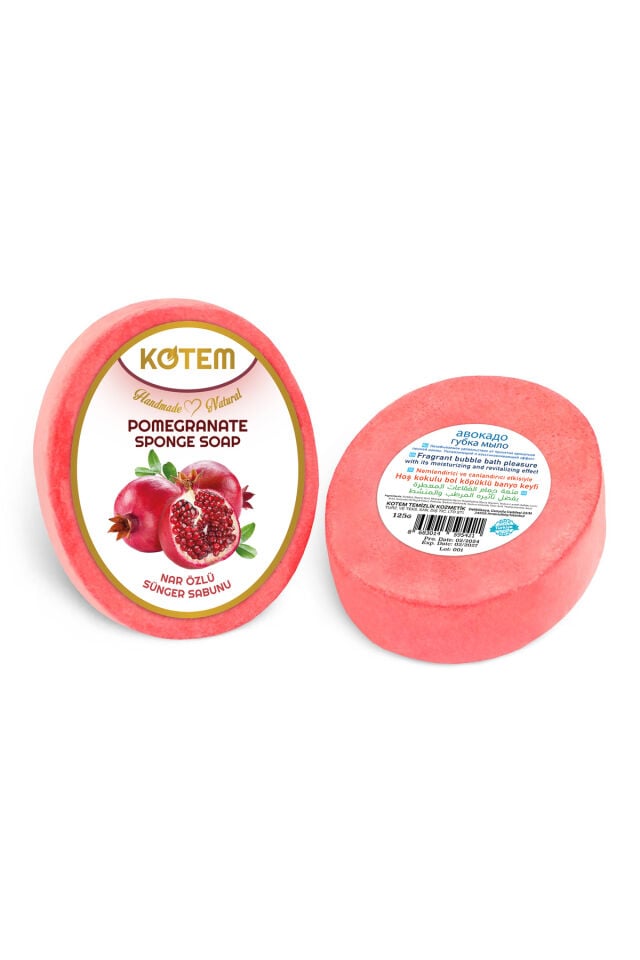 Doğal Nar Özlü Süngerli Duş Sabunu 125 gr | Doğal Bitkisel Duş Sabunu, Peeling Etkili, Antioksidan Etkili ve Nemlendirici Vücut Bakım Sabunu