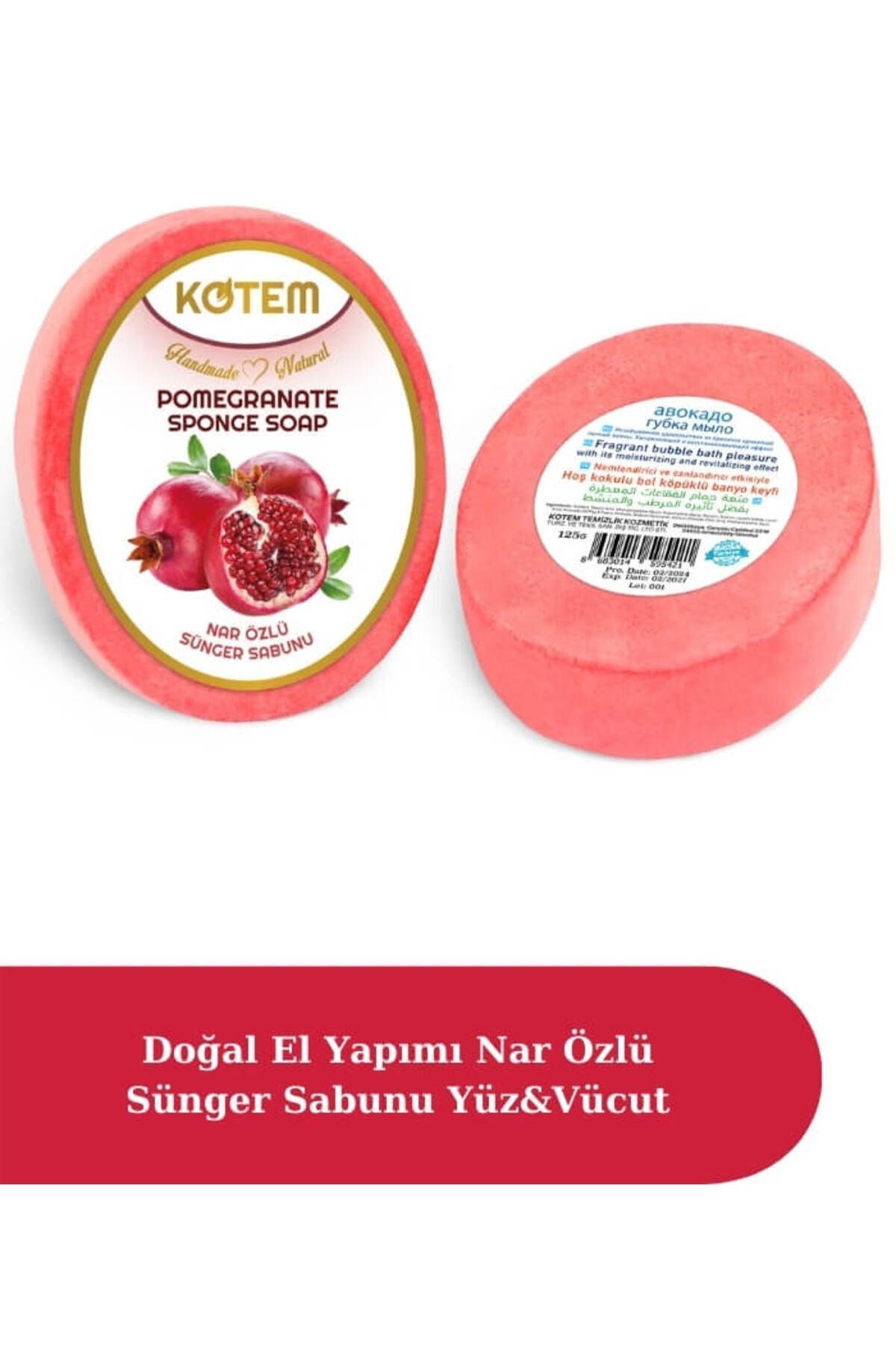 Doğal Nar Özlü Süngerli Duş Sabunu 125 gr | Doğal Bitkisel Duş Sabunu, Peeling Etkili, Antioksidan Etkili ve Nemlendirici Vücut Bakım Sabunu
