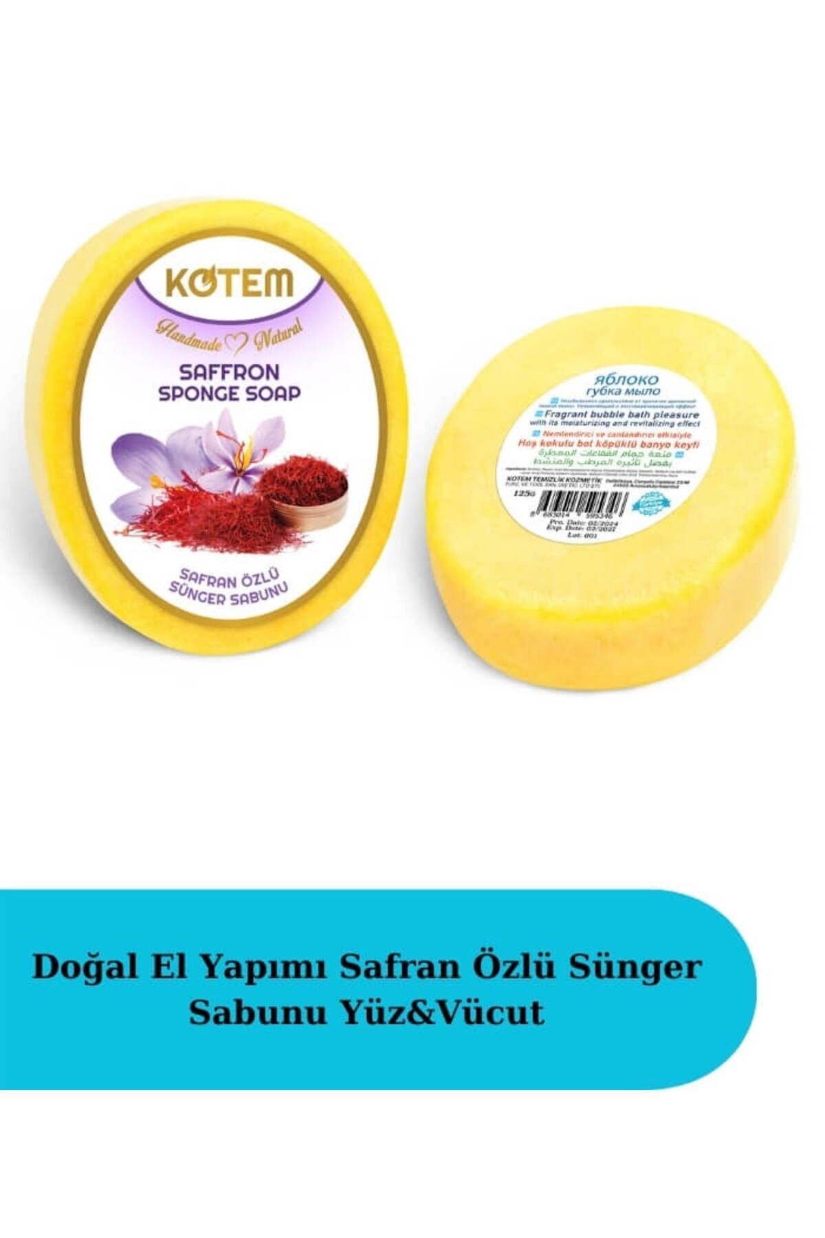 Doğal Safran Özlü Süngerli Duş Sabunu 125 gr | Doğal Bitkisel Duş Sabunu, Peeling Etkili, Aydınlatıcı ve Nemlendirici Vücut Bakım Sabunu