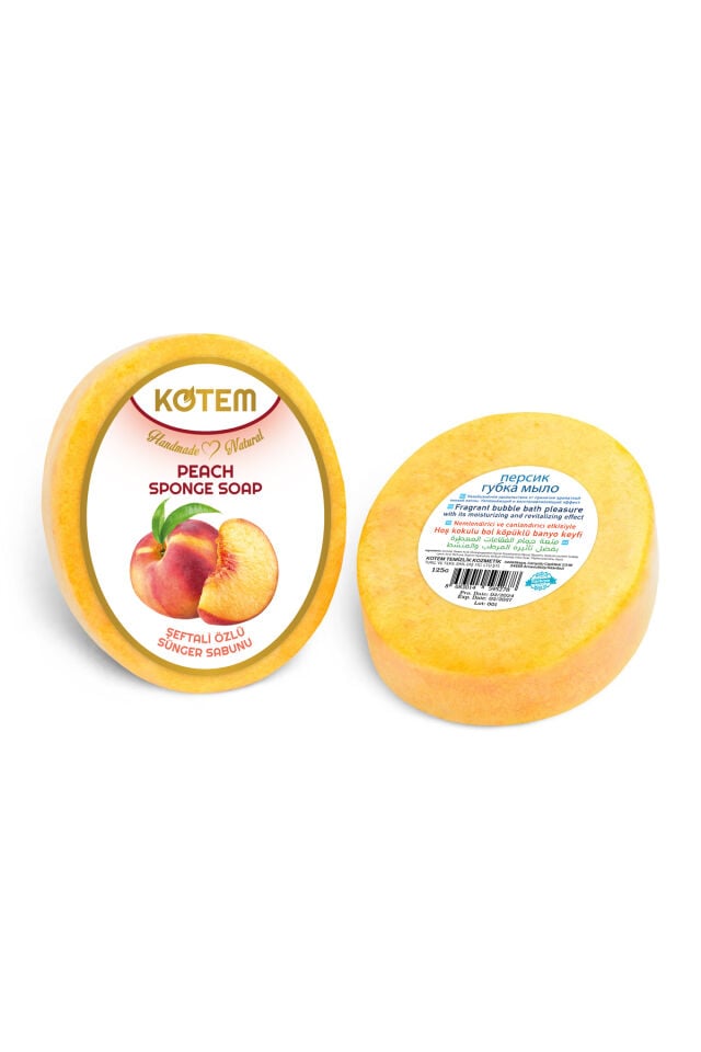 Doğal Şeftali Özlü Süngerli Duş Sabunu 125 gr | Doğal Bitkisel Duş Sabunu, Peeling Etkili, Canlandırıcı ve Nemlendirici Vücut Bakım Sabunu