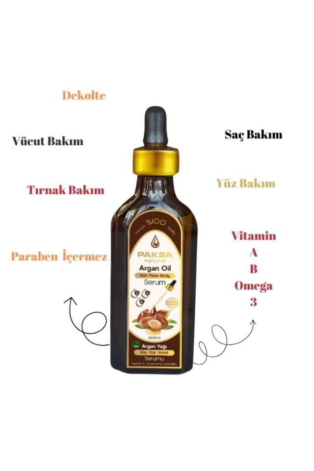 Argan Yağı Saç, Yüz ve Vücut Serumu 100 ml | Bitkisel Çok Amaçlı Bakım Serumu, Besleyici, Onarıcı ve Yoğun Nemlendirici Bakım Yağı