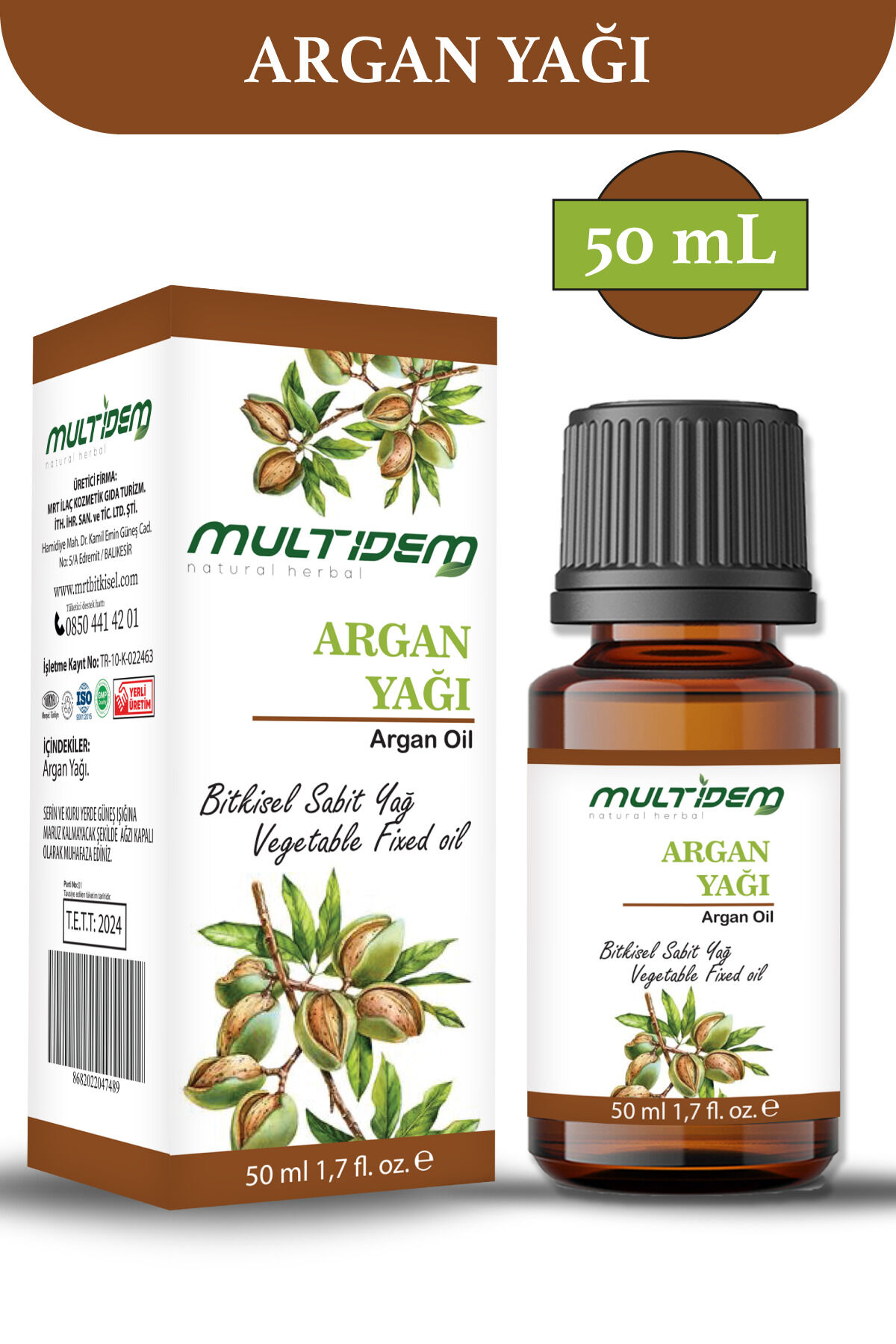 Argan Yağı 50 mL | Doğal Bitkisel Sabit Yağ, Yoğun Nemlendirici, Besleyici ve Onarıcı Cilt ve Saç Bakım Yağı