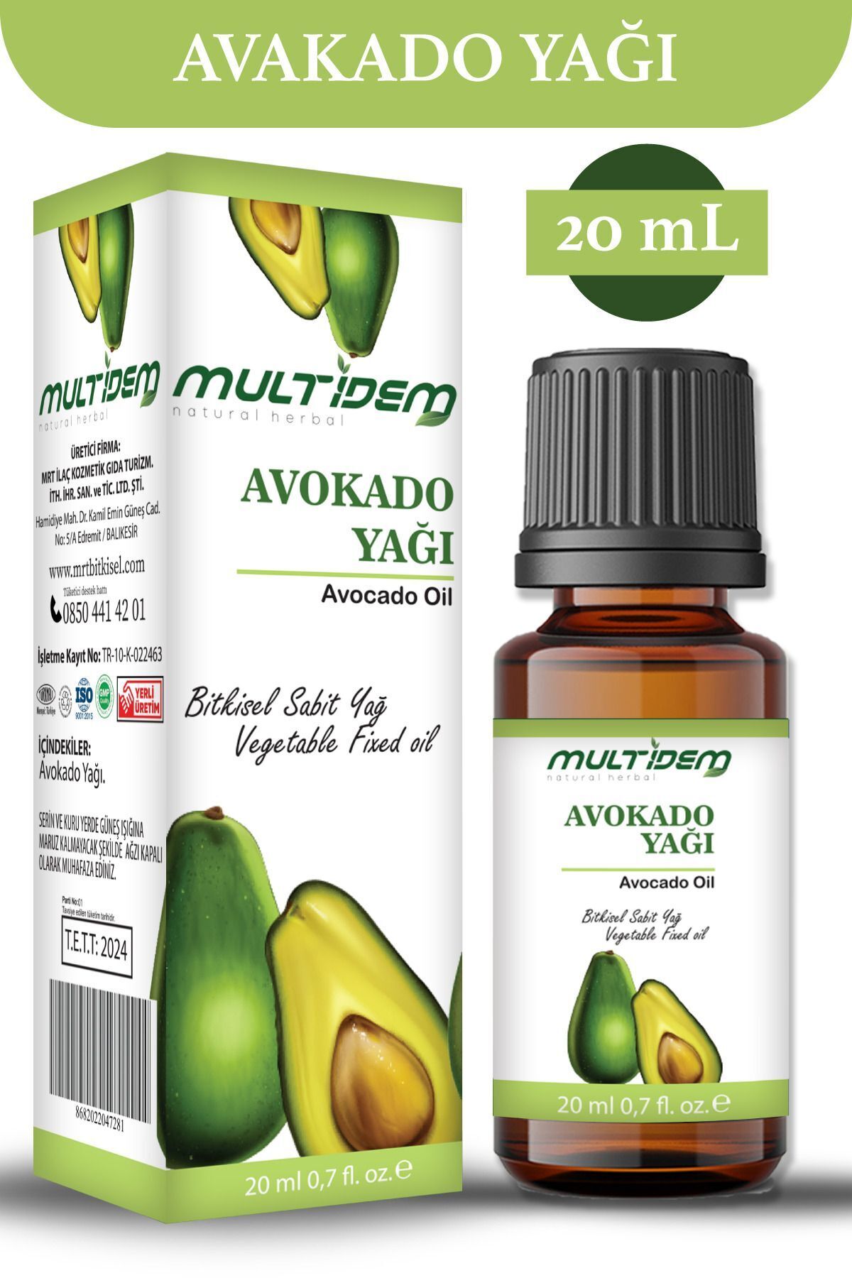 Avokado Yağı 20 mL | Doğal Bitkisel Sabit Yağ, Yoğun Nemlendirici, Besleyici ve Onarıcı Cilt ve Saç Bakım Yağı