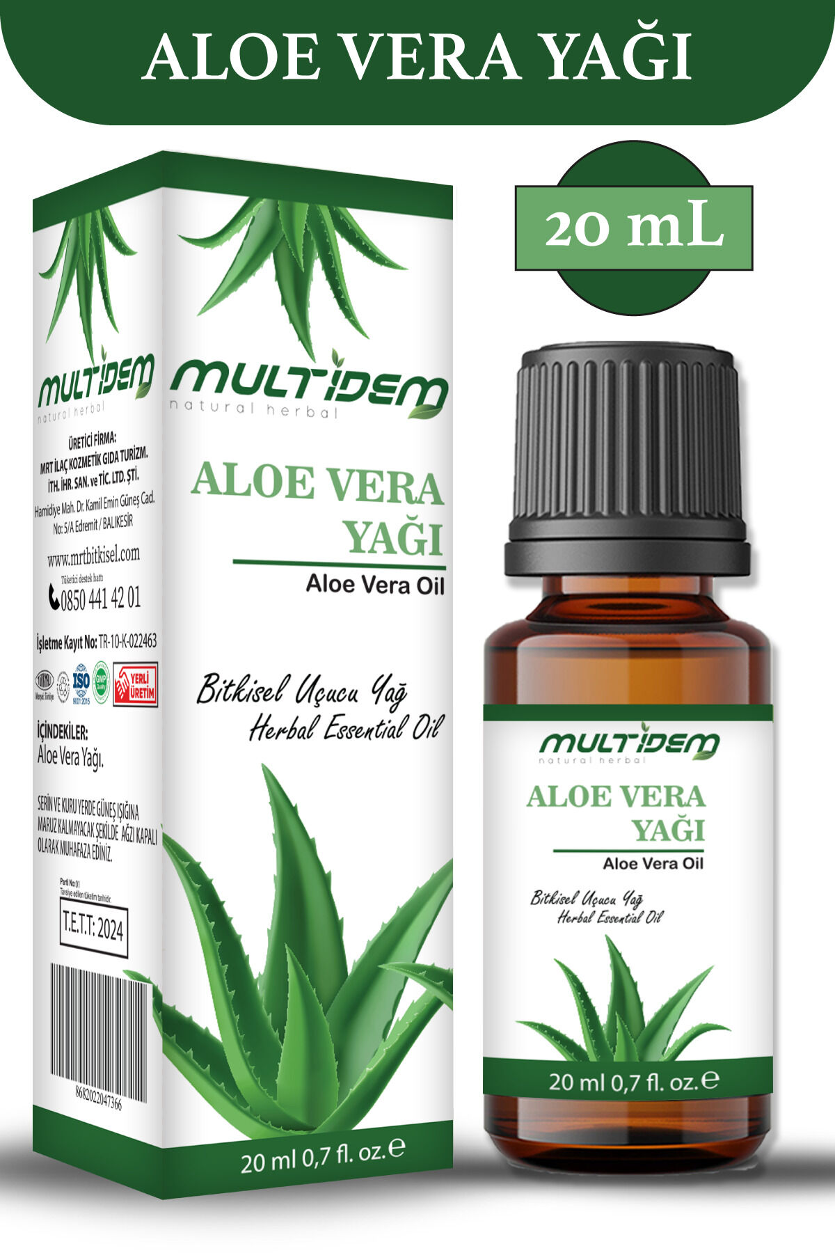 Aloe Vera Yağı 20 mL | Doğal Bitkisel Sabit Yağ, Yatıştırıcı, Yoğun Nemlendirici ve Onarıcı Cilt ve Yüz Bakım Yağı