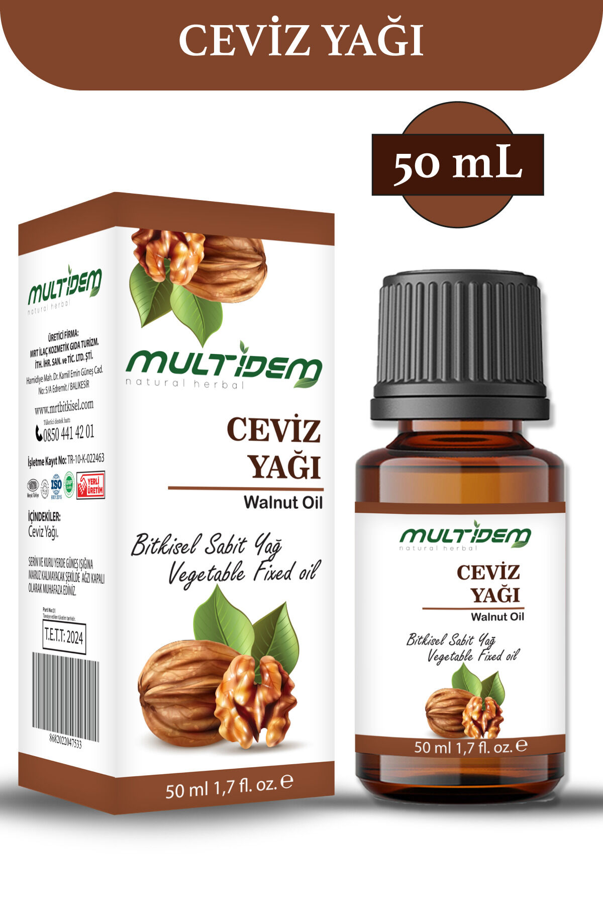 Ceviz Yağı 50 mL | Doğal Bitkisel Sabit Yağ, Yoğun Nemlendirici, Besleyici ve Cilt ile Saç Bakım Yağı