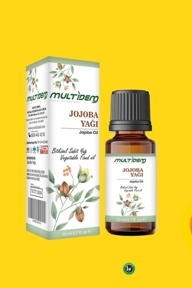 Jojoba Sabit Yağı 20 mL | Doğal Bitkisel Sabit Yağ, Dengeleyici, Nemlendirici ve Besleyici Cilt ve Saç Bakım Yağı