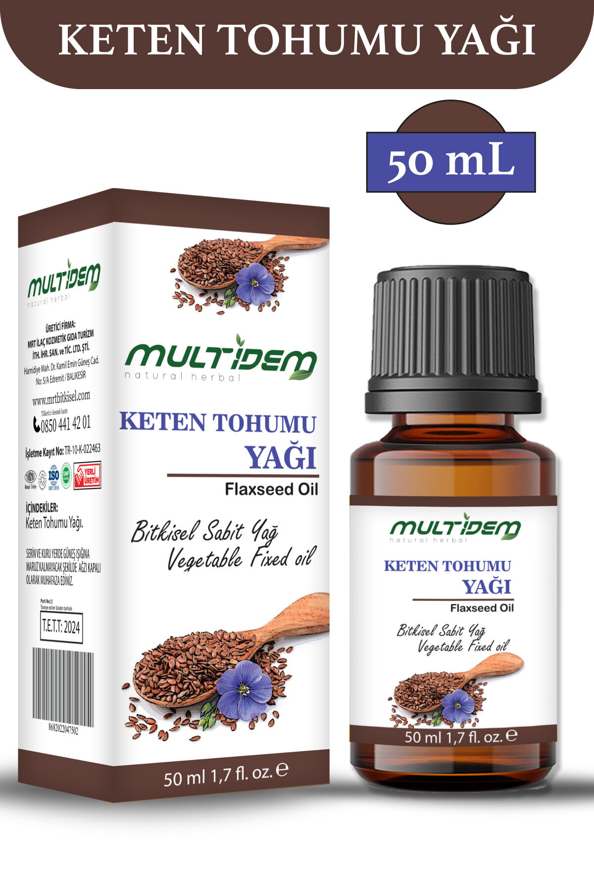 Keten Tohumu Yağı 50 mL | Doğal Soğuk Sıkım Bakım Yağı, Yoğun Besleyici, Onarıcı ve Nemlendirici Cilt ve Saç Bakım Yağı